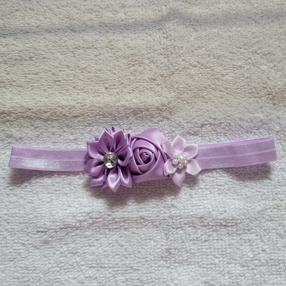 Handmade Baby Girls Headband Light Purple Size 0-3m 12"-14"D New - Picture 1 of 5